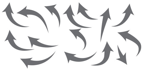 Charcoal hand drawn pencil arrows. Doodle curved chalk darts. Texture design elements of scribble lines. Vector illustration of hand painted crayon check lines.