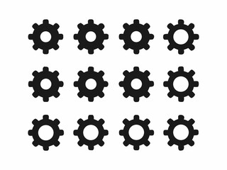 A seamless grid of black gear icons on a white background.