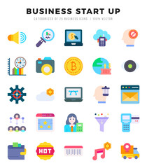Set of Business Start Up Icons. Simple Flat art style icons pack. Vector illustration.