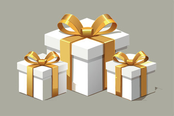 Obraz premium 3d Realistic White Gift Boxes with Gold Ribbon Gift Bow Set. Christmas Decoration Vector illustration Design.