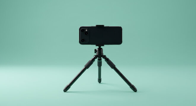 Smartphone Tripod Setup for Content Creation - Versatile smartphone tripod, ideal for vlogging, video calls, , and time-lapses. Modern, portable