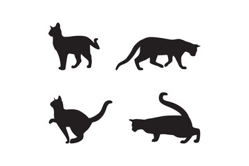 Complete Silhouette Set of Cats Pet Animal Vector Graphics Collection Featuring Various Breeds and Poses in Black Illustrations