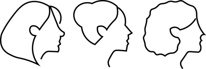 Stylish Women's Profiles in Simple Line Art