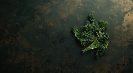 Chips de couve crocantes em uma mesa de textura escura, plana