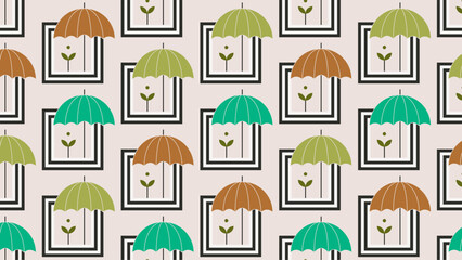 Repeating pattern of umbrella and plant.