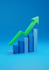 Upward Trend Financial Growth - 3D of a bar graph with an upward trending arrow, illustrating financial success and positive growth