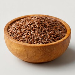 Brown flax seeds in wooden bowl healthy food