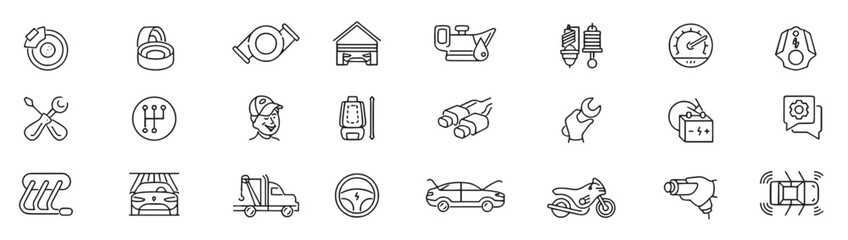  auto repair shop workshop garage washing car editable stroke icon set