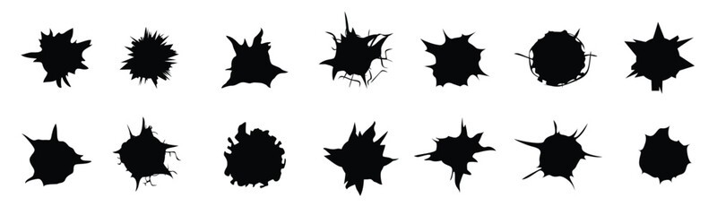 Texture cracks collection. Set of destruction hole. Crash effect hole. Vector