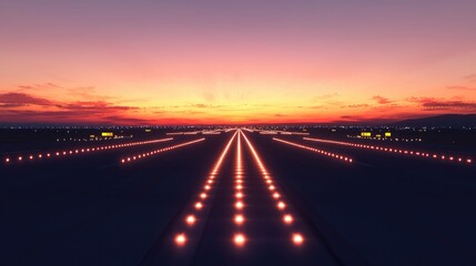 Obraz premium Runway signage and threshold lights in foreground with long strip fading into horizon