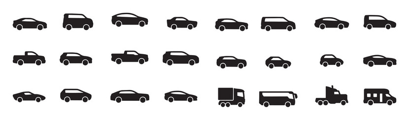 Car icon typing mode transport side view black-icon set