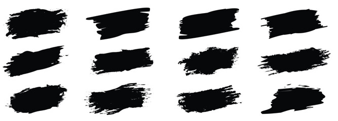 Collection black banners ink brush strokes vector illustration