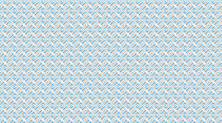 Geometric seamless pattern featuring repeating blue and brown diamonds on a white background