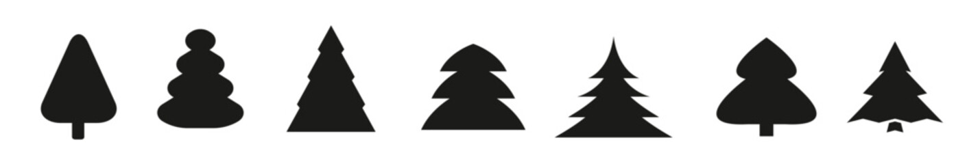 Tree silhouette collection. Black fir tree icons. Set of tree icons. Spruce silhouette. Black tree silhouette