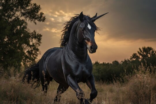 gorgerous beautiful black unicorn in natore