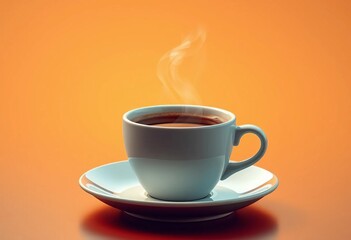 Obraz premium A steaming cup of coffee, minimalist flat design, warm color palette, illustration, espresso