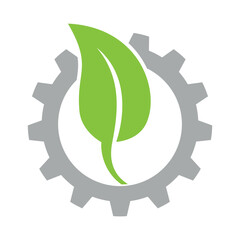 Green industry logo design, gear leaf logo design.