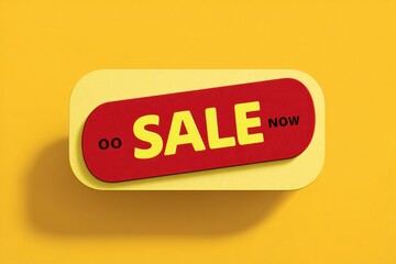 Vibrant Sale Tag on Golden Backdrop: A eye-catching red and yellow sale tag on a golden backdrop, beckoning customer with a prominent "Sale Now" message.