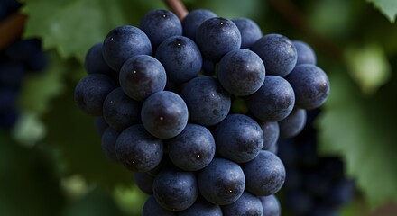 Juicy Dark Purple Grapes Hanging on the Vine A Close-Up View of Ripe Fruit Ready for Harvest