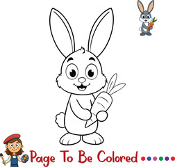 Cute Bunny with Carrot Coloring Page for Kids Printable Animal Activity

