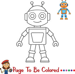 Cartoon robot coloring page for children. Great for printable activities, STEM learning, and creative preschool fun.

