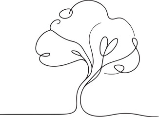Minimalist one-line tree drawing on white background