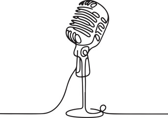 Minimalist continuous line drawing of vintage microphone on stand