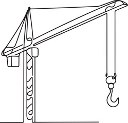 Minimalist one-line drawing of a tower crane on a white background