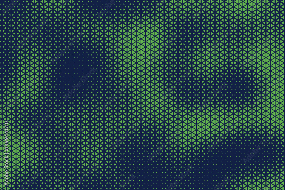 Fototapete Abstract background with blue and green, triangle dots. Triangle halftone geometric background. Halftone triangular retro 80s pattern. Minimal style retro dynamic wallpaper.	