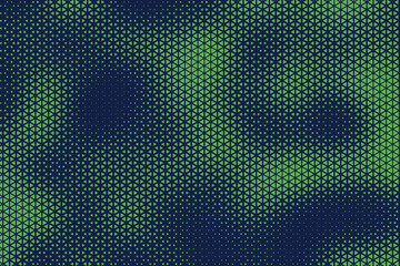 Abstract background with blue and green, triangle dots. Triangle halftone geometric background. Halftone triangular retro 80s pattern. Minimal style retro dynamic wallpaper.	