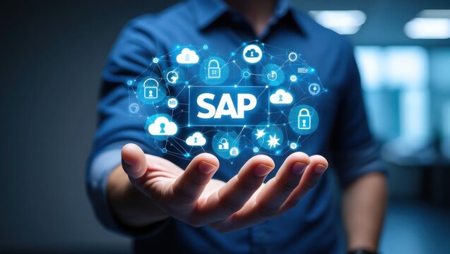 Businessman holding sap cloud technology network