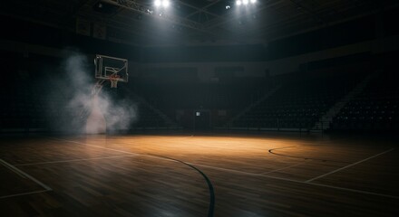 Arenas eerie solitude basketball net and smoke
