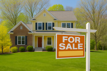 House for Sale with Sign in Front Yard