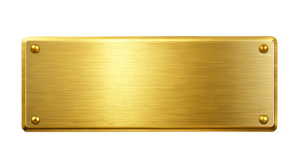 golden color blank shiny metal nameplate isolated on transparent white background png, clipping path