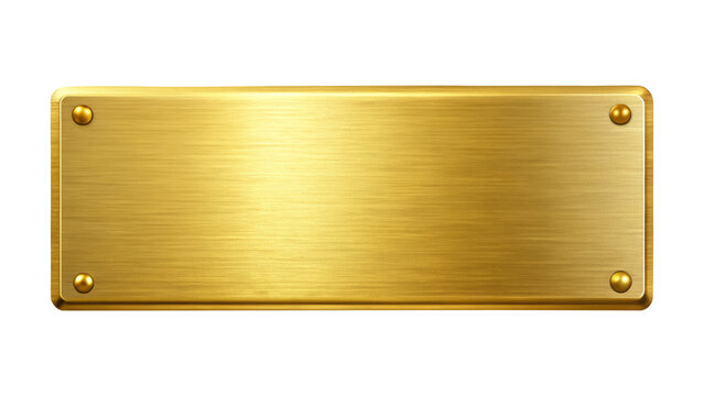 golden color blank shiny metal nameplate isolated on transparent white background png, clipping path