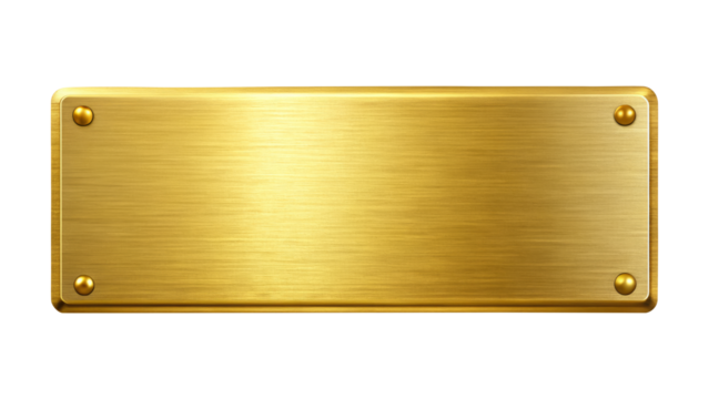 golden color blank shiny metal nameplate isolated on transparent white background png, clipping path