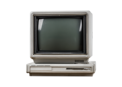 very old tv or computer monitor isolated on white or transparent png