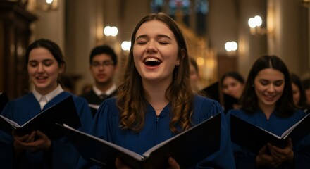 Choir sings inside warmly lit chapel