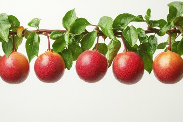 Obraz premium A collection of ripe passion fruits on a vine isolated against a white backdrop