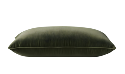 Olive green velvet rectangular cushion, softly cushioned, side view