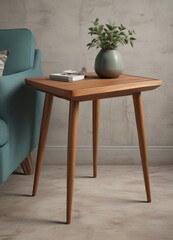 Mid-century modern inspired wooden side table; tapered legs ,  walnut,  interior,  coffee table