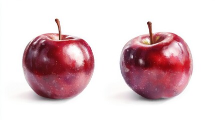 Glossy red apple with realistic highlights, vector isolated on white