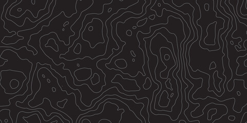 Abstract Topographic map design with Seamless pattern with lines on black background. geographic contour map paper texture. Retro topographic map. geographic mountain relief. terrain path isolated on 