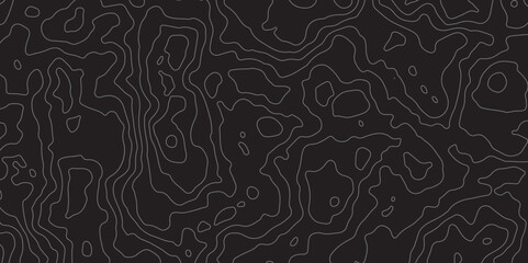 Abstract Topographic map design with Seamless pattern with lines on black background. geographic contour map paper texture. Retro topographic map. geographic mountain relief. terrain path isolated 