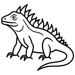 Volcano Iguana line art vector