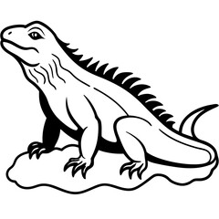 Volcano Iguana line art vector