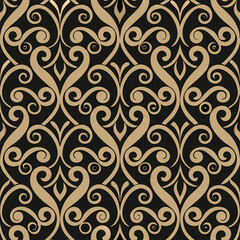 Elegant seamless vector pattern in gold on a black background  