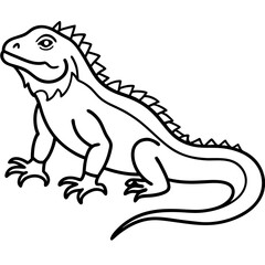 Volcano Iguana line art vector