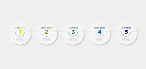 minimal style business concept with 5 steps infographics,  circle shape and multicolor label ,design for workflow layout, diagram, annual report, web design. vector