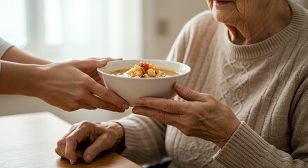 Senior Receives Bowl of Soup